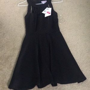 Three Pink Hearts Black Cocktail dress. Cut out neckline zippered back
